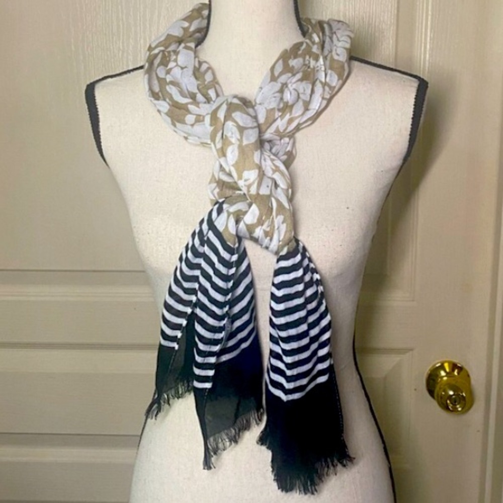 Fringe Scarf - Floral / Stripes